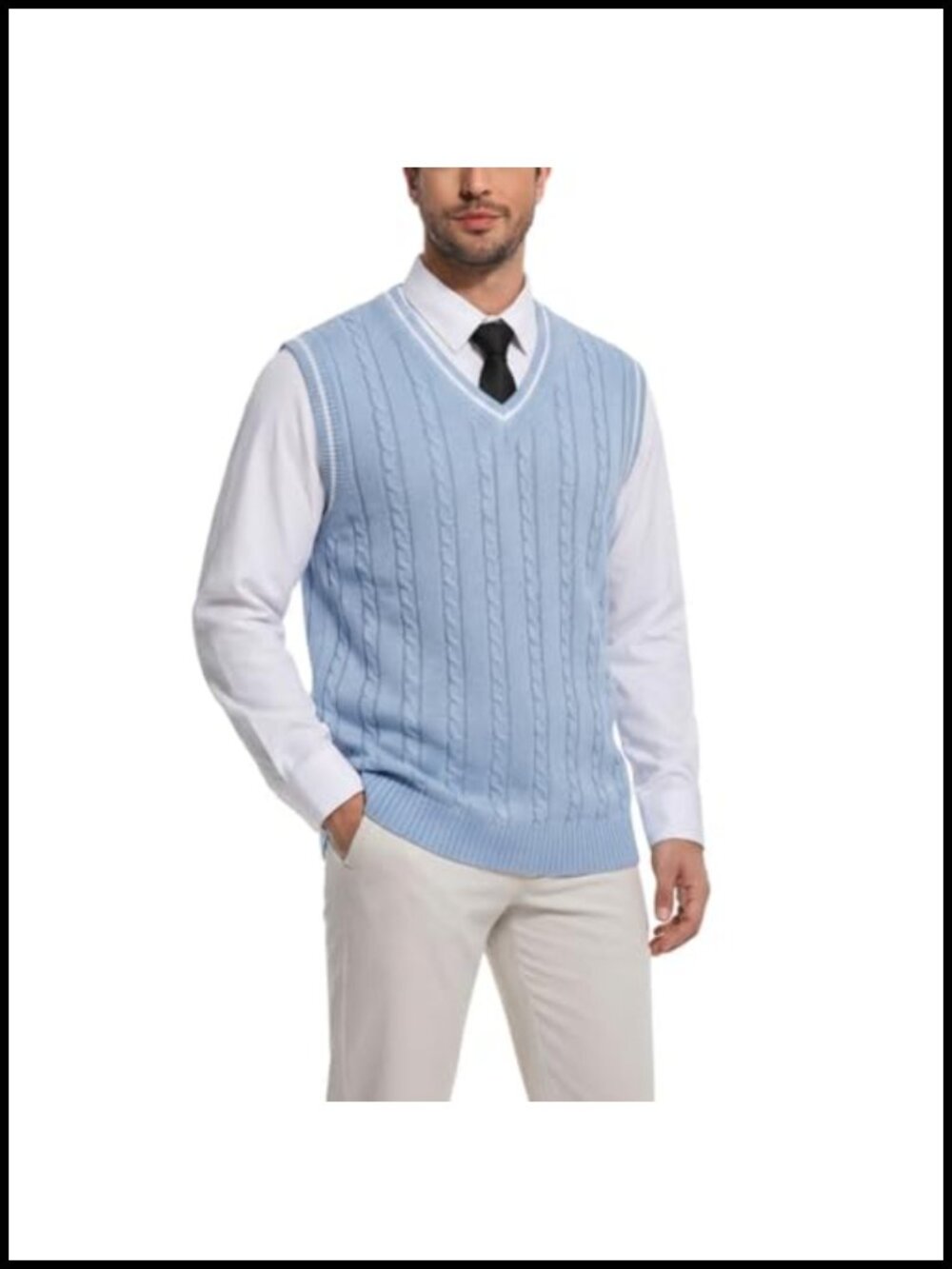 Men's Cable Knit Cotton Sweater Vest V-Neck Sleeveless Pullover Layering